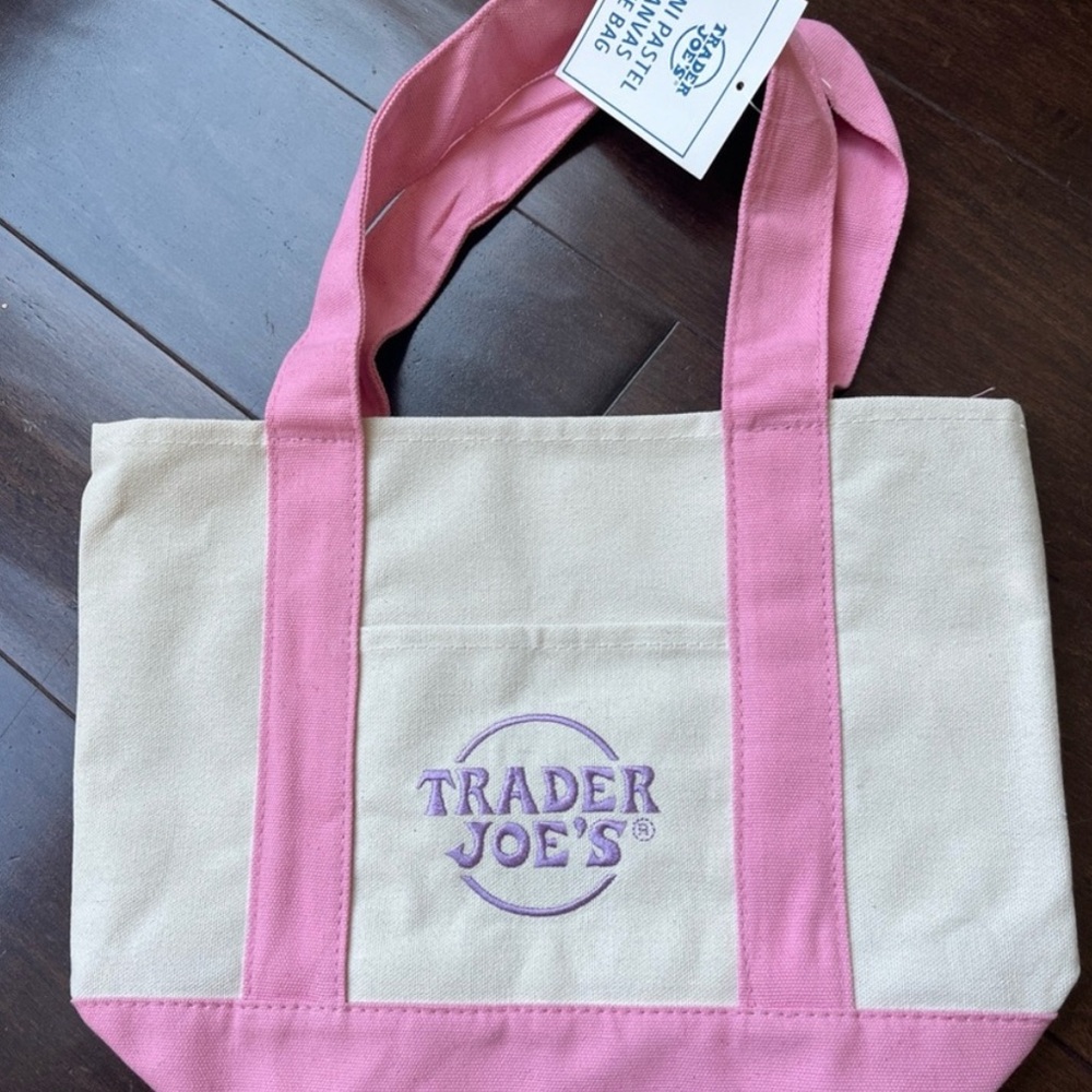 Limited Edition Trader Joes Mini Canvas Tote Bag Pastel Pink  NWT